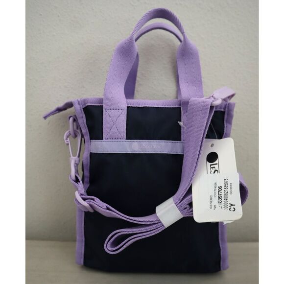 LeSportsac 1636 Women's Navy Blue/Lavender Top Mini North/South Tote Bag - Picture 2 of 13